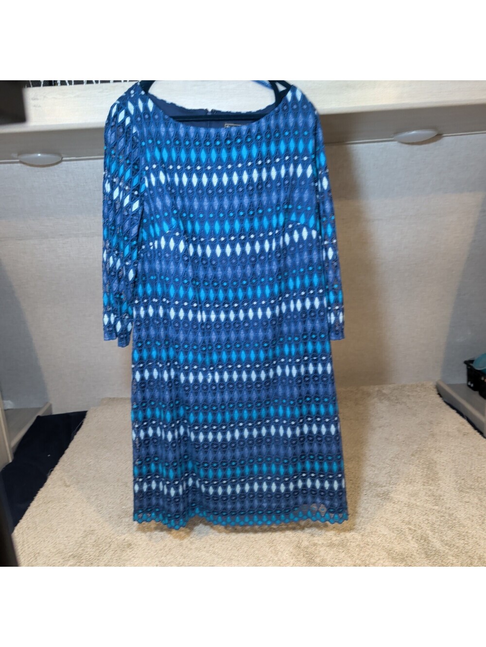 Jessica Howard Blue Patterned 3/4 Sleeve Dress Size 16 NWT